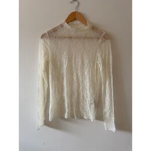 NWOT Anthropologie By Anthropologie Lace Layering Turtleneck Ivory Size S
